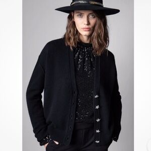 ZADIG & VOLTAIRE Mirka Bijou Star Button Cashmere Cardigan Sweater XS/S $548!!